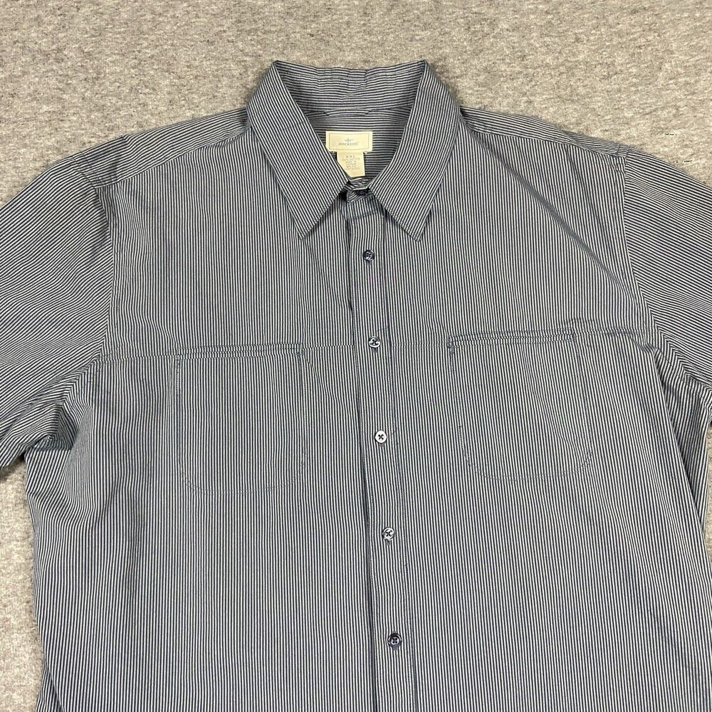 Dockers Mens Button Up Shirt 2XL Blue Navy Vertical Micro Striped Short Sleeve